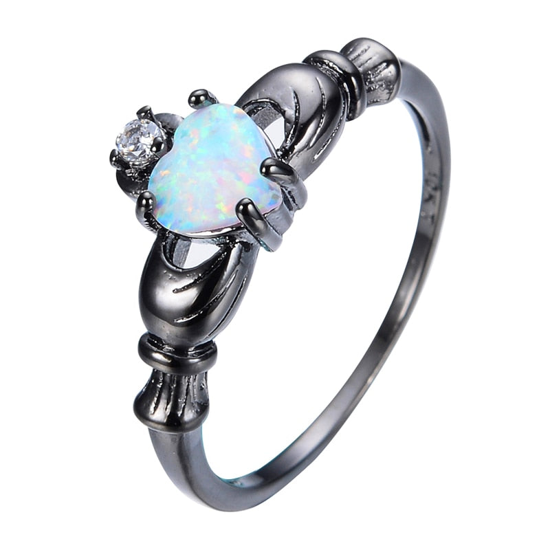 Opal Claddagh Kubische Zirkonia Schwarze Goldgefüllte Verlobungsring
