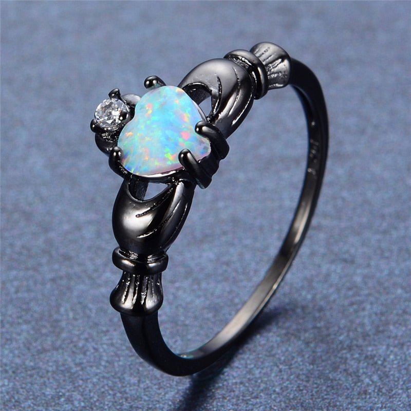 Opal Claddagh Kubische Zirkonia Schwarze Goldgefüllte Verlobungsring