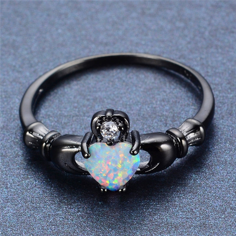 Opal Claddagh Kubische Zirkonia Schwarze Goldgefüllte Verlobungsring