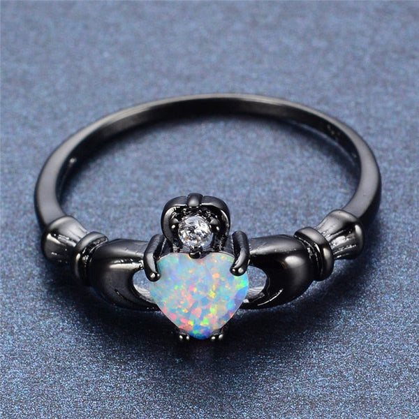 Opal Claddagh Kubische Zirkonia Schwarze Goldgefüllte Verlobungsring