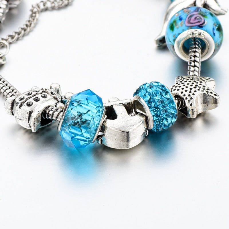 Ozeanstil Delphin  Anker  Blaukristall Mit Charmperlenarmband