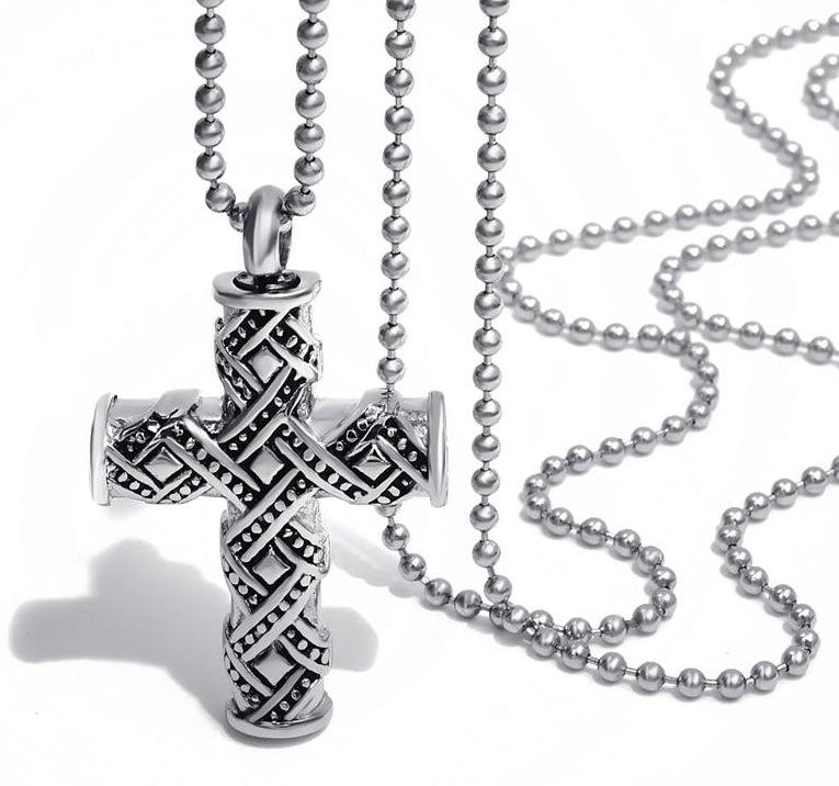 Silber  Und Schwarzkreuz  Andenken  Urne Für Ashes Memorial Anhänger Halskette