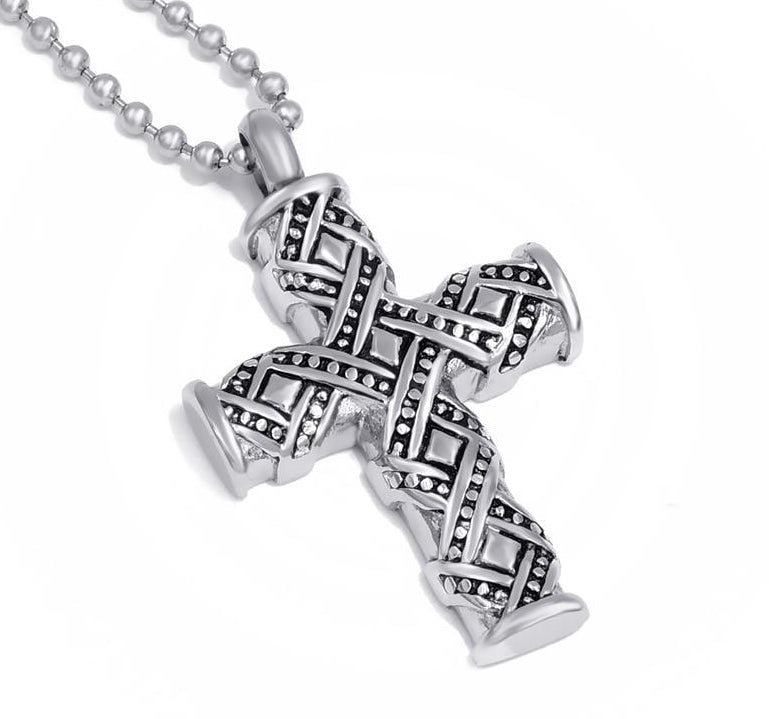 Silber  Und Schwarzkreuz  Andenken  Urne Für Ashes Memorial Anhänger Halskette