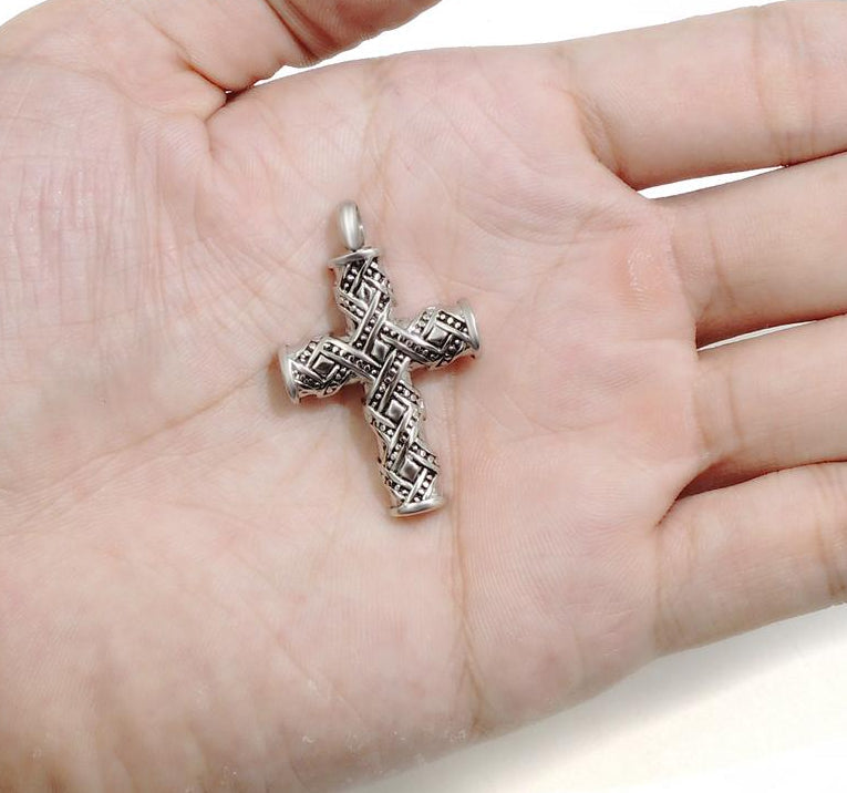 Silber  Und Schwarzkreuz  Andenken  Urne Für Ashes Memorial Anhänger Halskette