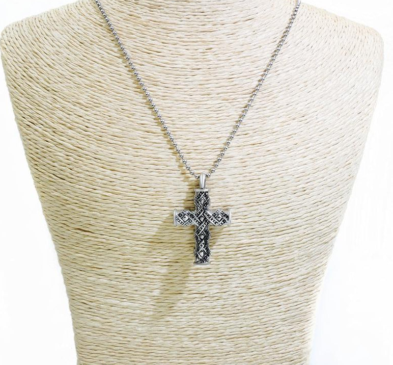 Silber  Und Schwarzkreuz  Andenken  Urne Für Ashes Memorial Anhänger Halskette