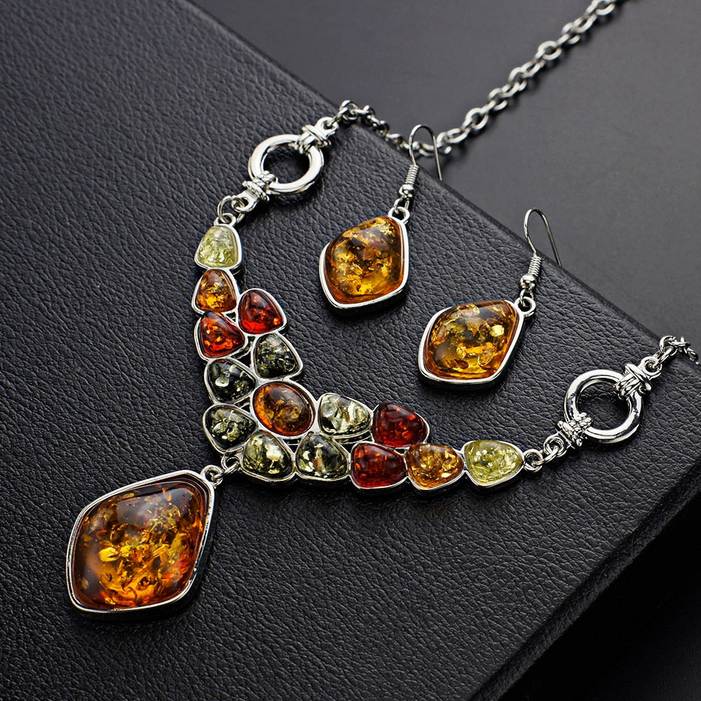 Multicolor Baltic Synthetic Bamern Halskette Ohrringe Schmuckset