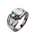 Regenbogen Kubisches Zirkonia Feuer Opal Schwarz Gold Gefüllt Verlobungsring