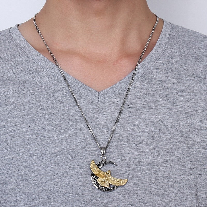 Halskette Aus Silber Und Gold Eagle Hawk Anhänger