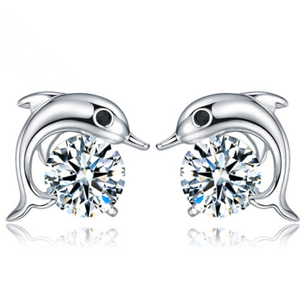 925 Sterlingsilber  Delphinohrringe Mit Zirkoniakristall