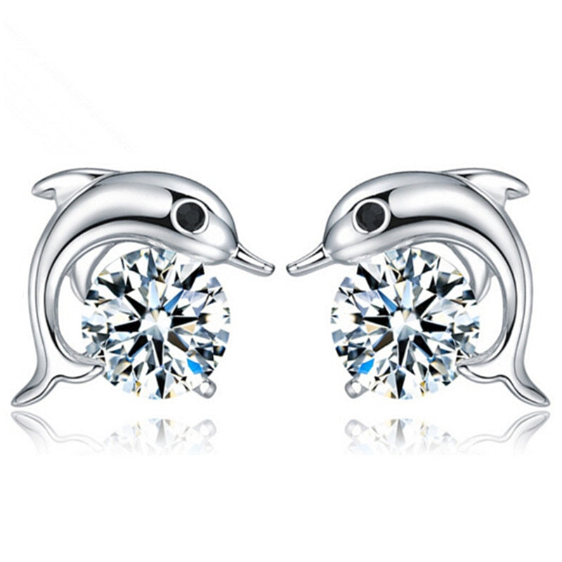 925 Sterlingsilber  Delphinohrringe Mit Zirkoniakristall