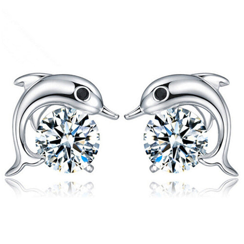 925 Sterlingsilber  Delphinohrringe Mit Zirkoniakristall