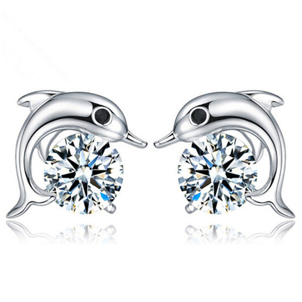 925 Sterlingsilber  Delphinohrringe Mit Zirkoniakristall