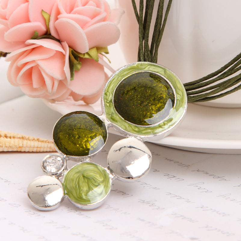 Lederkette Emaille Edelstein Halskette Ohrringe Schmuckset