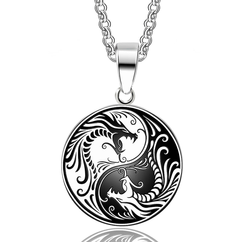 Edelstahl Yin Und Yang Dragon Anhänger Halskette