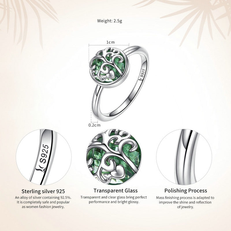 925 Sterling Silbergrün Österreichischer Kristallbaum Des Lebens Ring