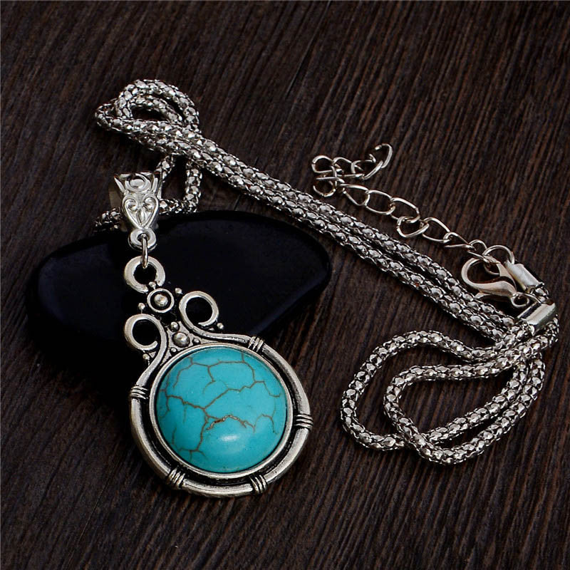 Blauer Opalstein Und Strasseule Anhänger Halskette Frauen Juwely