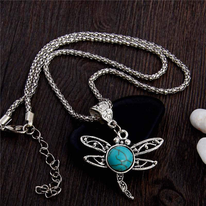 Blauer Opalstein Und Strasseule Anhänger Halskette Frauen Juwely