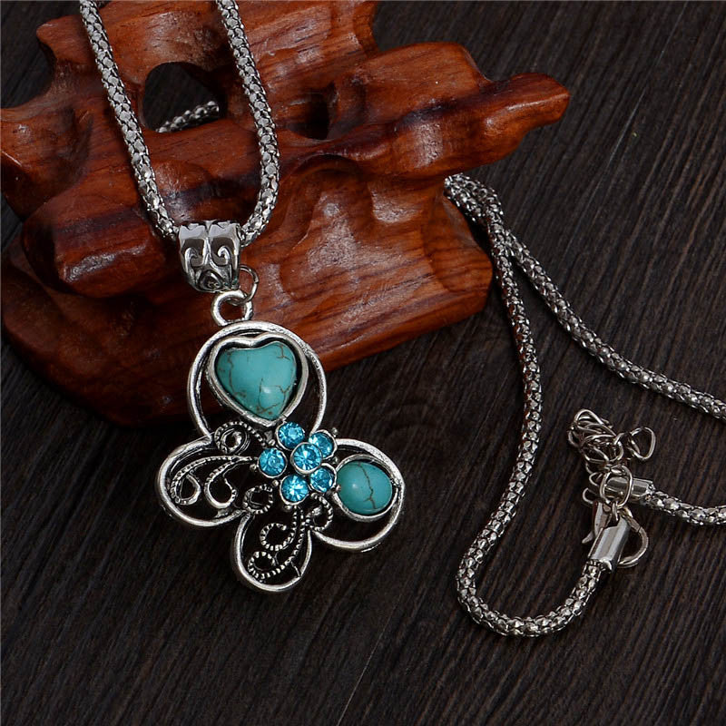 Blauer Opalstein Und Strasseule Anhänger Halskette Frauen Juwely