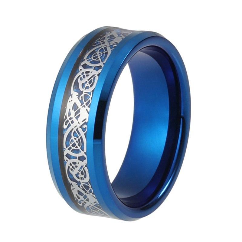 8mm Blau Wolfram Carbid Silber Drache Unisex Hochzeitsverlobungsring