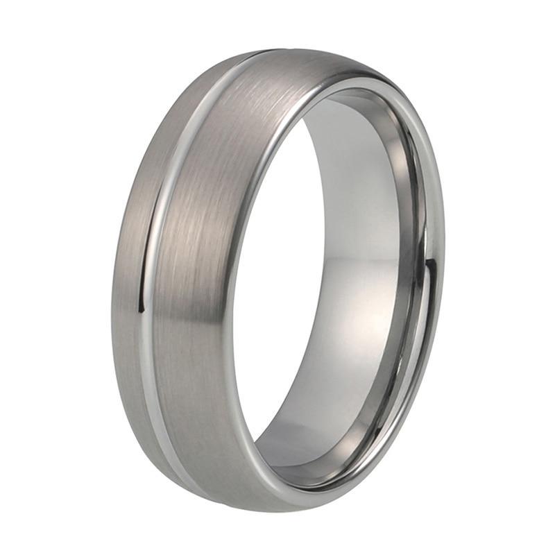 Unisex Silber Gebürstete Wolfram  Carbid Mit Offset Groove Dome Formband