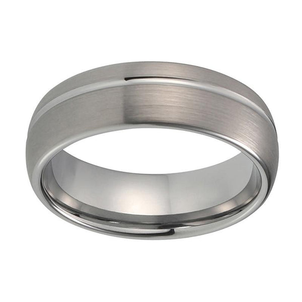 Unisex Silber Gebürstete Wolfram  Carbid Mit Offset Groove Dome Formband