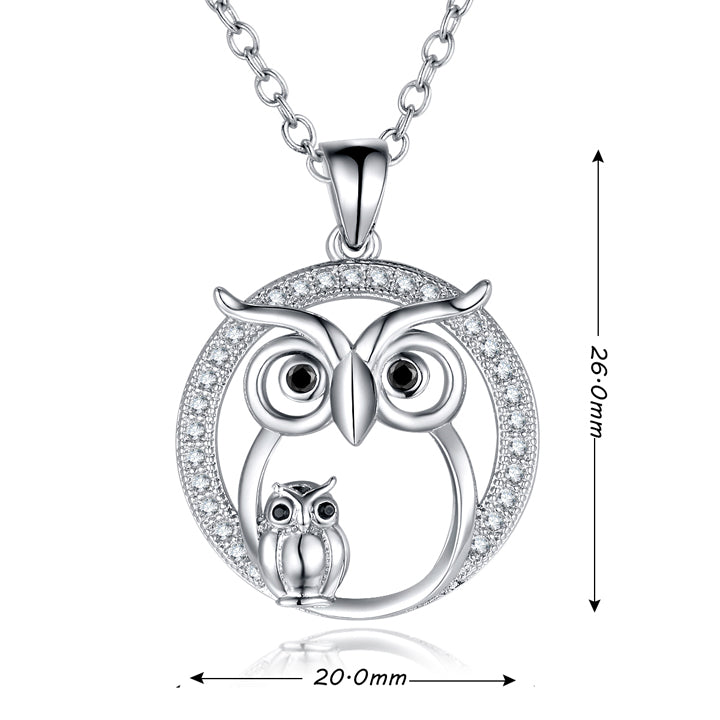 Silber Kubikzirkonia Mutter Und Baby Eulen Anhänger Halskette