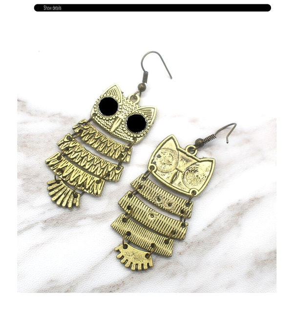 Antike Bronze Silber Bohemian Eulen Bolzen Ohrringe Frauens Schmuck