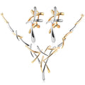 Chavris Silber  Und Gold  Statement  Halskette Und Ohrringe Set