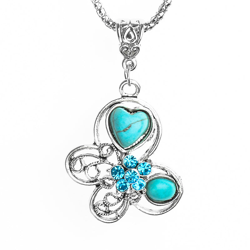 Blauer Opalstein Und Strasseule Anhänger Halskette Frauen Juwely