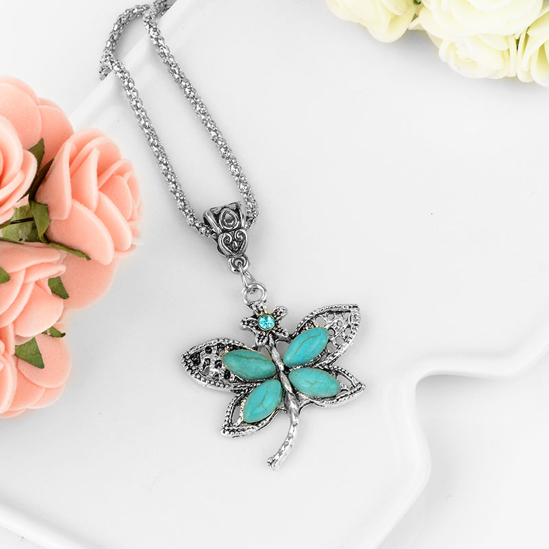 Blauer Opalstein Und Strasseule Anhänger Halskette Frauen Juwely