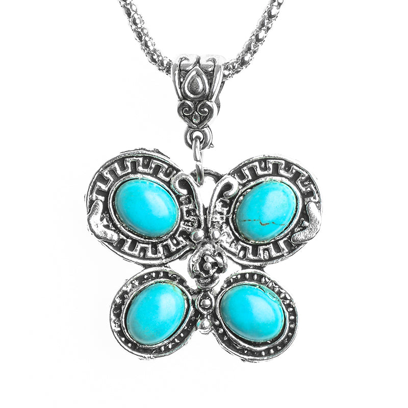 Blauer Opalstein Und Strasseule Anhänger Halskette Frauen Juwely