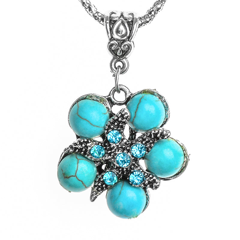 Blauer Opalstein Und Strasseule Anhänger Halskette Frauen Juwely