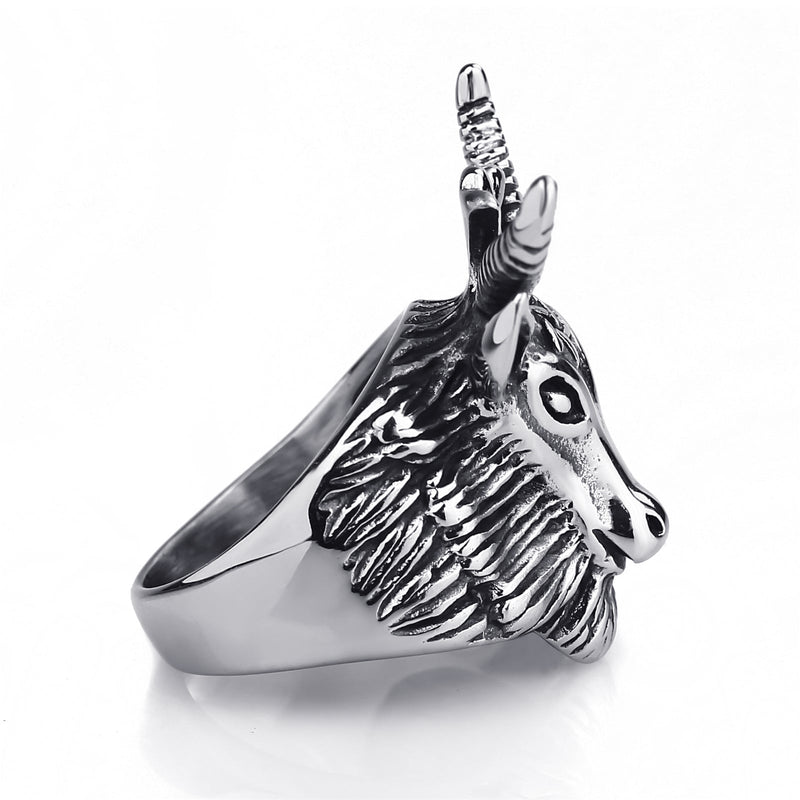 Edelstahlziegen Kopfhörner Okkultierter Männer Ring