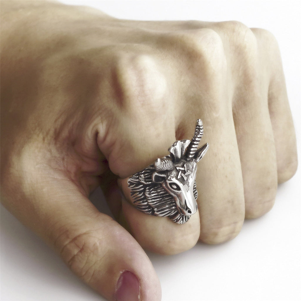 Edelstahlziegen Kopfhörner Okkultierter Männer Ring