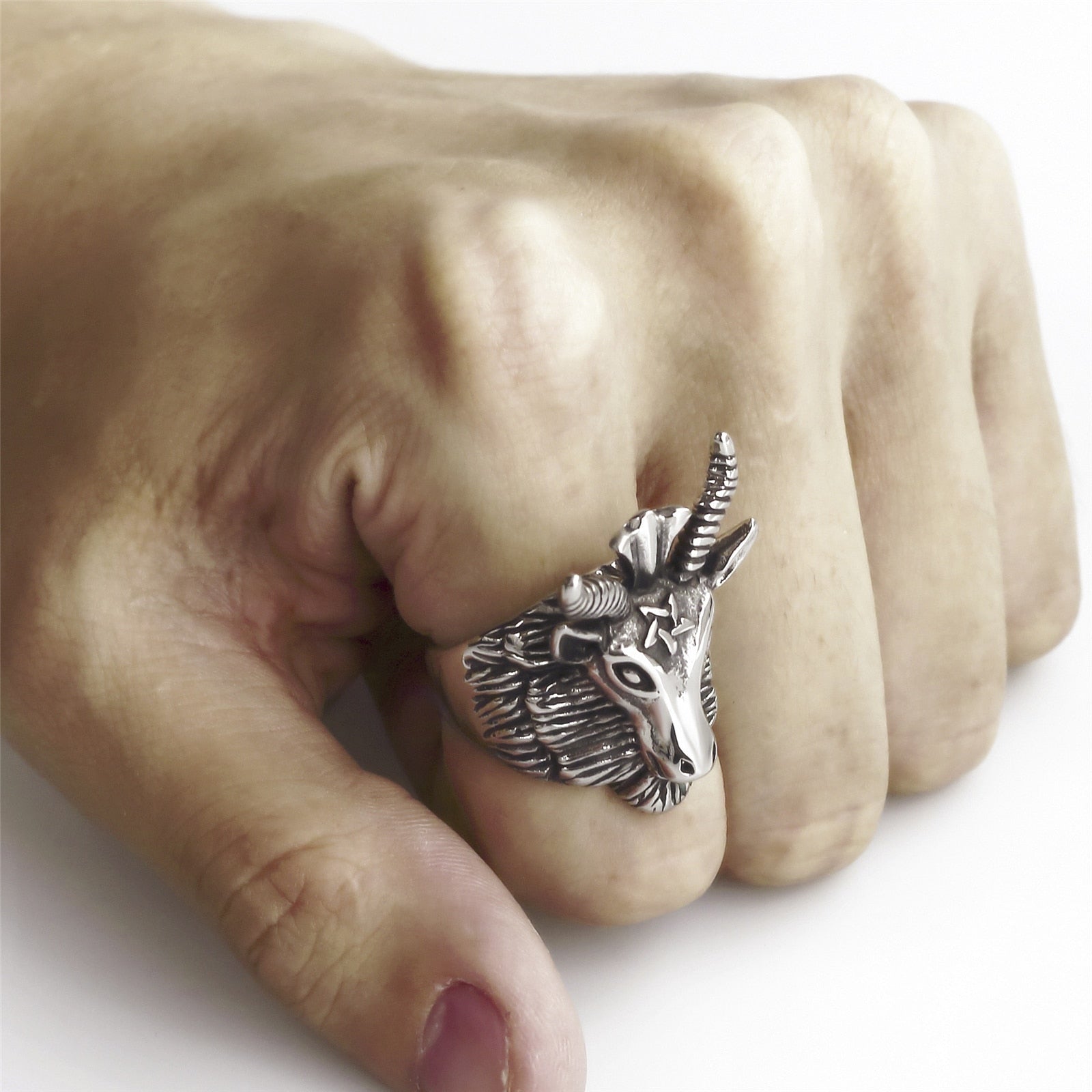 Edelstahlziegen Kopfhörner Okkultierter Männer Ring