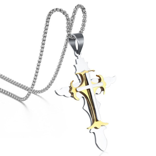 Multi  Layer  Gold Silberkreuz  Anhänger Halskette