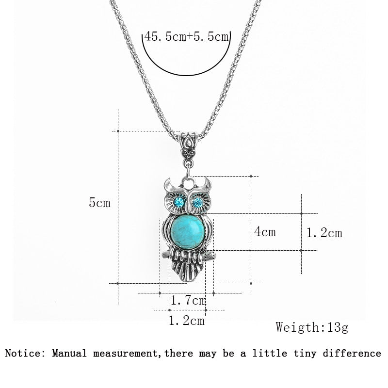 Blauer Opalstein Und Strasseule Anhänger Halskette Frauen Juwely