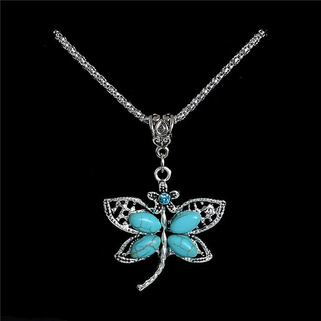 Blauer Opalstein Und Strasseule Anhänger Halskette Frauen Juwely