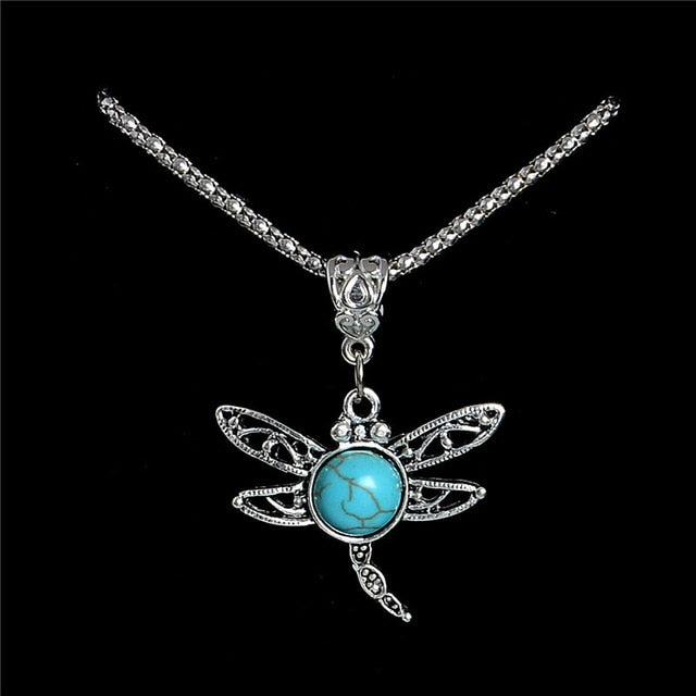 Blauer Opalstein Und Strasseule Anhänger Halskette Frauen Juwely