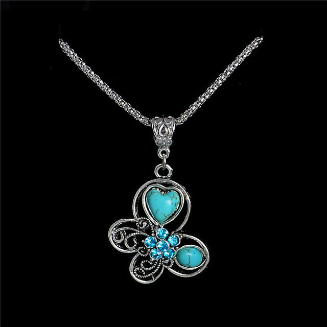 Blauer Opalstein Und Strasseule Anhänger Halskette Frauen Juwely