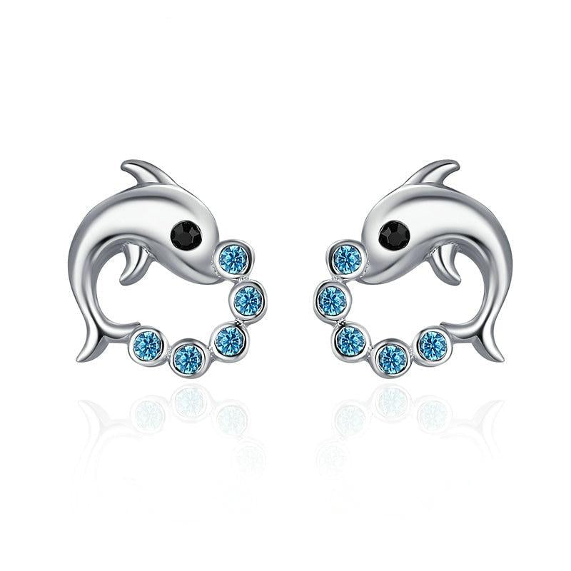 925 Sterlingsilber Mit Kubischen Zirkonia  Delphin  Ohrringen Frauens Schmuck