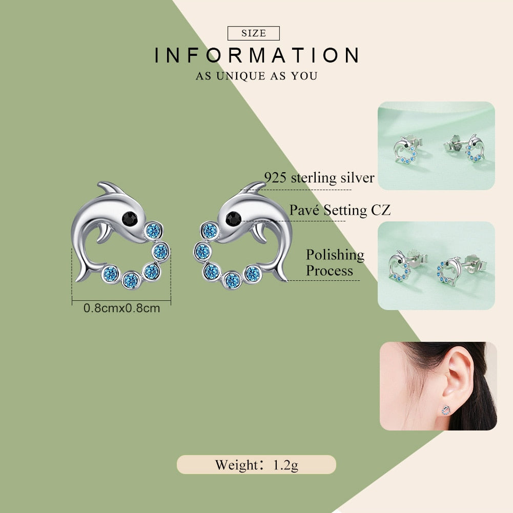 925 Sterlingsilber Mit Kubischen Zirkonia  Delphin  Ohrringen Frauens Schmuck