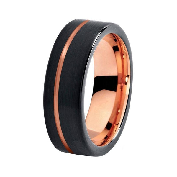 Unisex Schwarz Und Roségold Plattiert Pinsel Matte Fertiger Wolfram Ehering