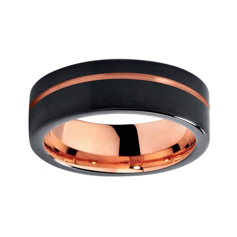 Unisex Schwarz Und Roségold Plattiert Pinsel Matte Fertiger Wolfram Ehering