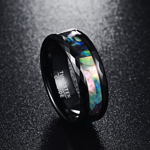 8mm Elegante Abalone  Farbeinlags Mit Geometrischen Facetten Band Wolfram Ehering