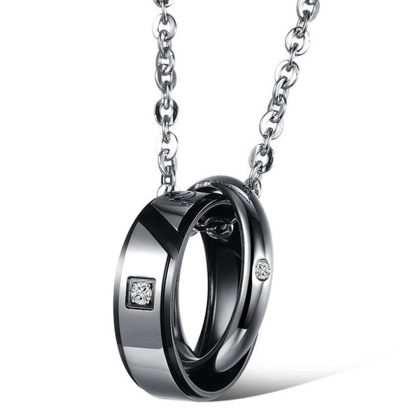 Schwarze Und Goldringe Mit Kubischen Zirkonia  Paar  Anhängerketten Halsketten