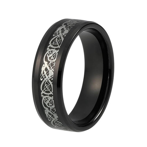 8 mm Männer S Silber Drache Inlay Auf Schwarzer Kohlefaser  Wolfram  Carbidring