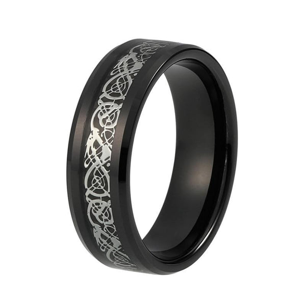 8 mm Männer S Silber Drache Inlay Auf Schwarzer Kohlefaser  Wolfram  Carbidring