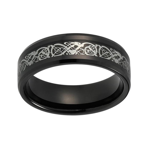 8 mm Männer S Silber Drache Inlay Auf Schwarzer Kohlefaser  Wolfram  Carbidring
