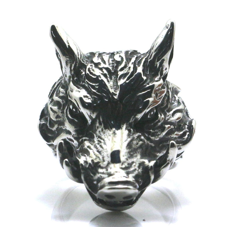 316L Edelstahl Gotischer Wildschwein Silberring Für Männer